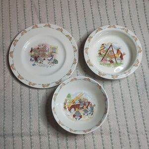 Bunnykins by royal doultan bone china 1936 set of 3- 2 bowls and 1 plate